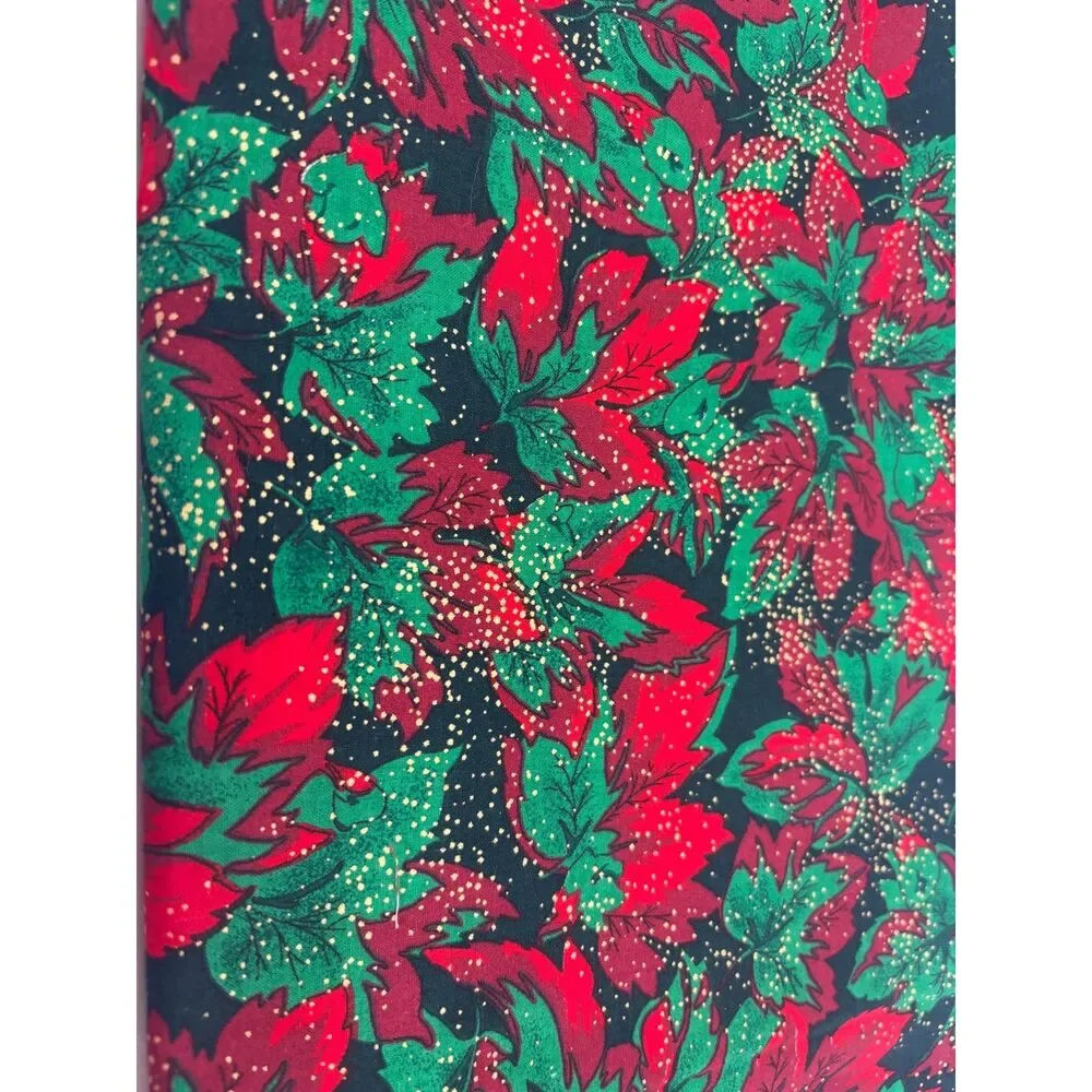 Vintage Christmas Gold Speckled Poinsettia Cotton Fabric 72